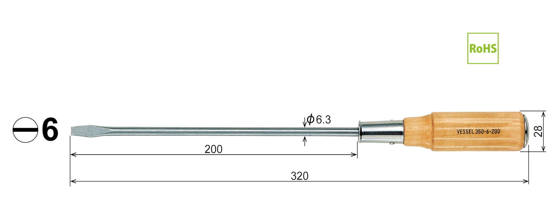 Vessel Long Shaft Wooden Handle Penetrating Driver 6x200 350 Series-Kiichin - The #1 Place for Japanese Goods in Your Hand!