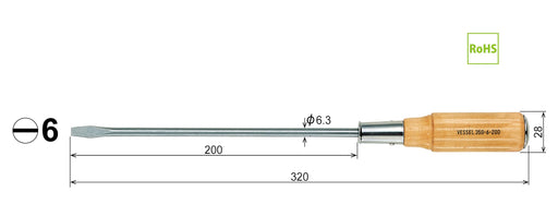 Vessel Long Shaft Wooden Handle Penetrating Driver 6x200 350 Series-Kiichin - The #1 Place for Japanese Goods in Your Hand!