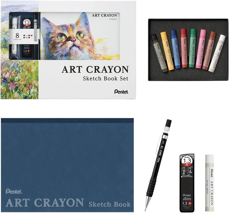 Pentel PTAC Art Crayons Creative Drawing Supplies - 8 Color Sketchbook - 4902506436566
