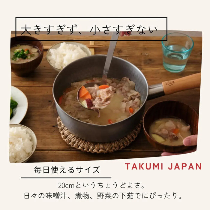 Takumi Japan Snow Flat Pot 7.9in Stainless Steel Induction Gas