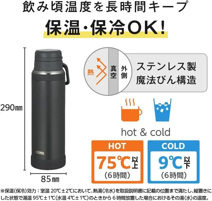Thermos Vacuum Insulated Portable 1L Mug with Handle Charcoal