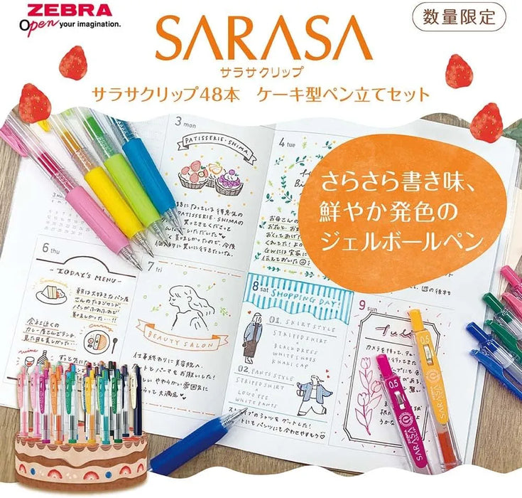 Zebra Gel Ballpoint Pen 0.5mm 48 Colors with Cake Shape Holder Set