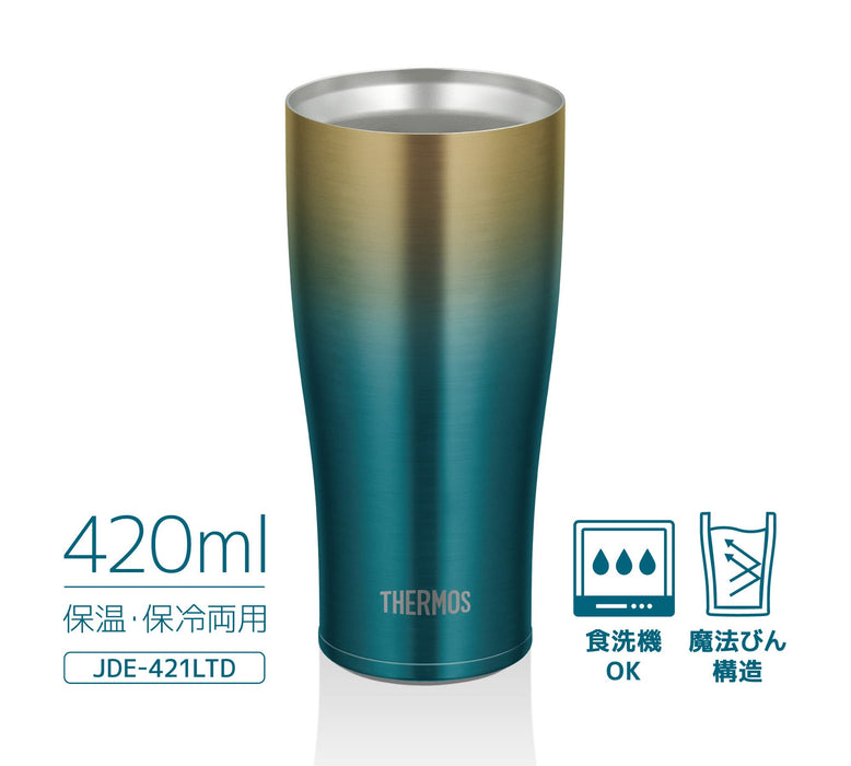 Thermos Japan 420Ml Blue Gold Vacuum Insulated Tumbler-Kiichin - The #1 Place for Japanese Goods in Your Hand!