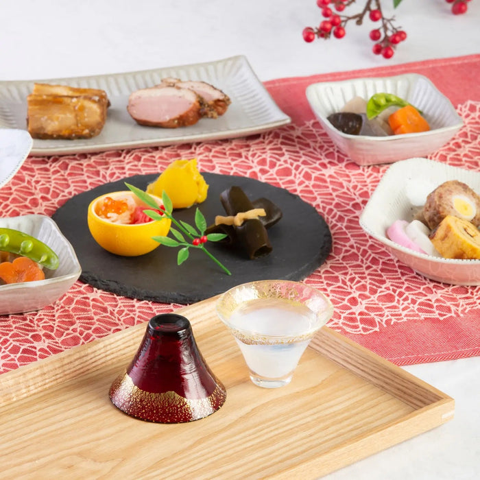 Toyo Sasaki Glass Mount Fuji Red & White Sake Cup with Gold Design-Kiichin - The #1 Place for Japanese Goods in Your Hand!